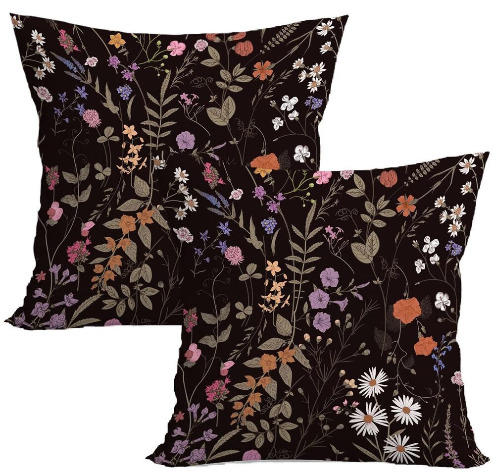 6316 Black Floral Throw Pillow Covers Black Cottagecore Pillow Covers